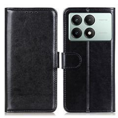 For Xiaomi Redmi K70E 5G / Poco X6 Pro 5G Case Crazy Horse Texture Wallet Phone Cover - Black