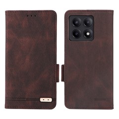 For Xiaomi Poco X6 Pro 5G / Redmi K70E 5G Leather Case Wallet Phone Cover Hardware Decor - Coffee