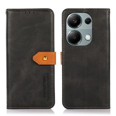 KHAZNEH For Xiaomi Redmi Note 13 Pro 4G / Poco M6 Pro 4G Magnetic Case Leather Cover with Golden Buckle - Black