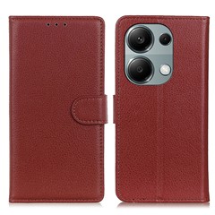 For Xiaomi Redmi Note 13 Pro 4G / Poco M6 Pro 4G Case PU Leather Folio Stand View Phone Cover - Brown