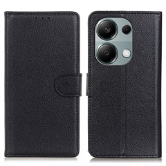 For Xiaomi Redmi Note 13 4G PU Leather Case Litchi Texture Protective Cover - Black