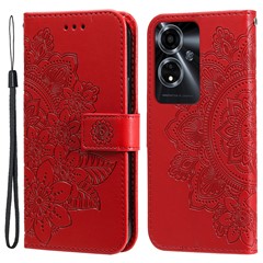 For Oppo A59 5G / A2m 5G Phone Case Flower Pattern Design Cover with Handy Strap - Red