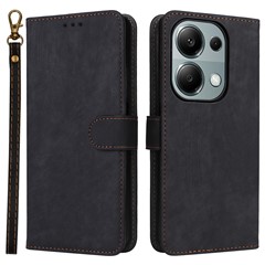 For Xiaomi Redmi Note 13 Pro 4G / Poco M6 Pro 4G / Note 14S 4G Case with Strap RFID Blocking PU Leather Cover Stand - Black
