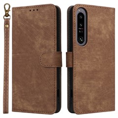 For Sony Xperia 1 IV 5G Wallet Case RFID Blocking PU Leather Cover Stand with Strap - Brown