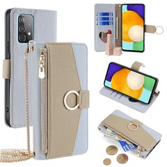 For Samsung Galaxy A52 4G / 5G / A52s 5G Crossbody Case PU Leather Zipper Phone Cover - Blue