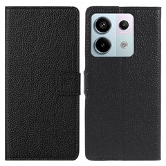 For Xiaomi Redmi Note 13 5G Leather Case Litchi Texture Phone Cover with Wallet - Black