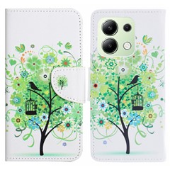 For Xiaomi Redmi Note 13 4G Wallet Flip Cover PU Leather Pattern Phone Case Cross Texture - Green Tree