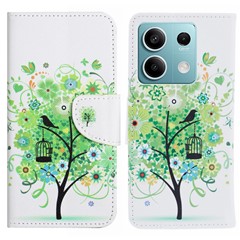 For Xiaomi Redmi Note 13 Pro 5G / Poco X6 5G PU Leather Cover Pattern Design Phone Case - Green Tree