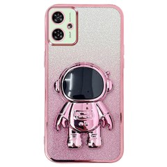 Cell Phone Case for Motorola Moto G54 5G PC+TPU Glitter Powder Astronaut Kickstand Cover - Pink