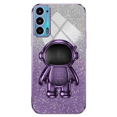 For Motorola Edge 20 Case Astronaut Kickstand Mobile Phone Drop-proof Electroplating Cover - Purple
