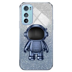 For Motorola Edge 30 5G Astronaut Kickstand Case Glitter Powder PC+TPU Mobile Phone Cover - Blue