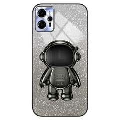 For Motorola Moto G13 4G Glitter Powder Cell Phone Case PC+TPU Cover with Astronaut Kickstand - Black