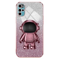 For Motorola Moto G22 Case Electroplating Astronaut Kickstand Phone Cover - Pink