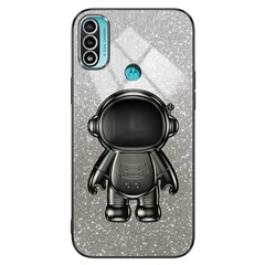 For Motorola Moto E20 Case Astronaut Kickstand PC+TPU Phone Cover - Black