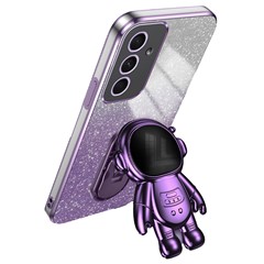 For Samsung Galaxy A55 5G Shockproof Astronaut Kickstand Phone Case PC+TPU Anti-scratch Phone Cover - Purple