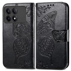 For Xiaomi Redmi K70E 5G / Poco X6 Pro 5G Phone Case Butterfly Pattern Folio Stand View Cover - Black