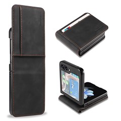 FORWENW Fantasy Series for Samsung Galaxy Z Flip5 5G Case Skin-touch Card Holder Phone Cover - Black