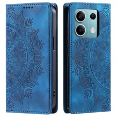 For Xiaomi Redmi Note 13 5G Leather Case Imprinted Mandala Wallet Phone Cover - Blue