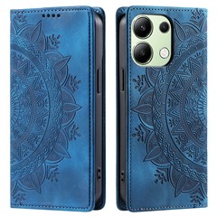 For Xiaomi Redmi Note 13 4G Case Leather Flip Phone Cover Mandala Flower Pattern - Blue