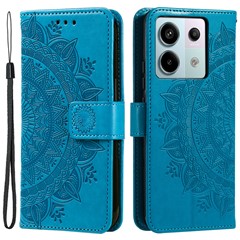 For Xiaomi Redmi Note 13 Pro 5G / Poco X6 5G Case Mandala Flower Leather Wallet Cover - Blue