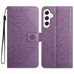 For Samsung Galaxy A15 5G Cell Phone Case Flower Imprinted Wallet Cover - Purple