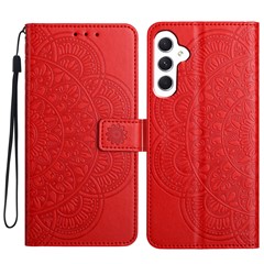 For Samsung Galaxy A35 5G Case Flower Pattern Imprinted Flip Stand Phone Cover - Red