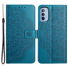 For Motorola Moto G62 5G Wallet Case Flower Pattern PU Leather Magnetic Flip Phone Cover - Blue