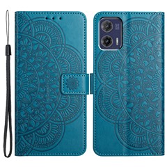 For Motorola Moto G53 5G Case PU Leather Imprinted Flower Magnetic Card Slots Phone Cover - Blue