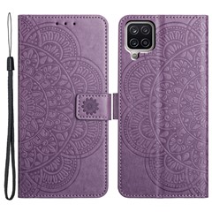 For Samsung Galaxy A22 4G (EU Version) Case Leather Flip Cover with Card Slots + Wrist Strap - Purple