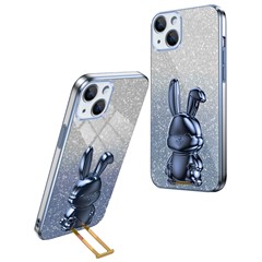 For iPhone 14 Cartoon Rabbit Protective Case Bump Proof Phone Cover with Kickstand - Blue