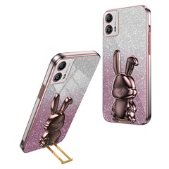 Back Cover for Motorola Moto G53 5G , PC+TPU Phone Case with Support Kickstand - Pink