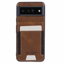 SUTENI H03 For Google Pixel 6 Pro 5G Phone Card Case Kickstand Leather+TPU Cover - Brown