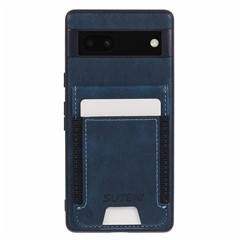 SUTENI H03 For Google Pixel 6a Case PU Leather Coated TPU Cover with Card Holder - Blue