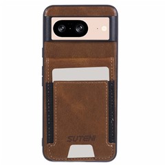 SUTENI H03 For Google Pixel 8 Case Waxy Texture Kickstand Phone Cover with Card Slots - Brown