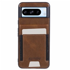SUTENI H03 For Google Pixel 8 Pro Phone Case Kickstand Cover with Card Slots - Brown