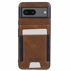 SUTENI H03 For Google Pixel 7 5G Case Card Holder Kickstand Leather Coated TPU Cover - Brown