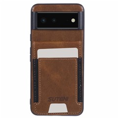 SUTENI H03 For Google Pixel 6 Case Kickstand Leather+TPU Case - Brown