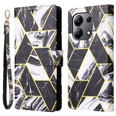 For Xiaomi Redmi Note 13 4G Leather Case Marble Pattern Stand Wallet Phone Cover - Black