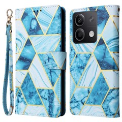 For Xiaomi Redmi Note 13 5G Shockproof Case Marble Pattern Leather Wallet Phone Cover - Blue