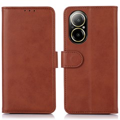 For Realme C67 4G Case PU Leather Card Slot Stand Shockproof TPU Interior Shell Phone Cover - Brown