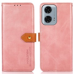 KHAZNEH For Motorola Moto E14 4G / G04 4G / G04s 4G / G24 4G Case Flip Leather Golden Buckle Protective Cover - Rose Gold