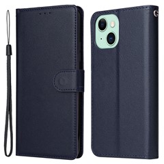 For iPhone 15 Plus Cell Phone Case Wallet PU Leather Stand Mobile Phone Cover - Blue
