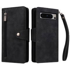 For Google Pixel 8 Pro TPU+PU Leather Phone Case Wallet Rivet Decor Stand Phone Cover - Black