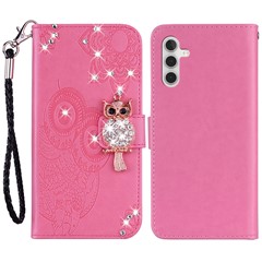 For Samsung Galaxy A35 5G Wallet Case Leather Phone Cover Owl Flower Imprinted - Rose