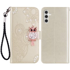 For Samsung Galaxy S24+ Case Rhinestone PU Leather Phone Cover with Wallet Stand - Gold