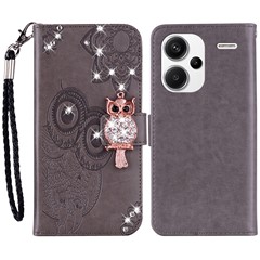 For Xiaomi Redmi Note 13 Pro+ 5G Case Wallet Leather Cover Rhinestone Decor - Grey