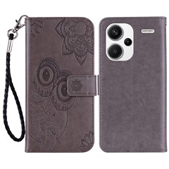 For Xiaomi Redmi Note 13 Pro+ 5G Leather Case Owl Imprinted Wallet Phone Cover Stand - Grey
