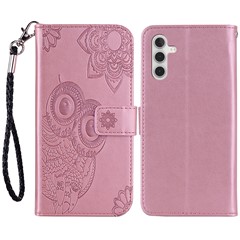 For Samsung Galaxy A35 5G Leather Case Owl Imprinted Wallet Flip Phone Cover - Rose Gold