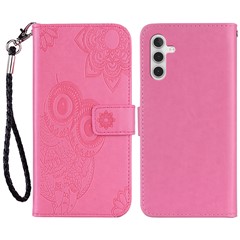 For Samsung Galaxy A55 5G Leather Case Wallet Phone Cover Owl Pattern Imprinted - Rose
