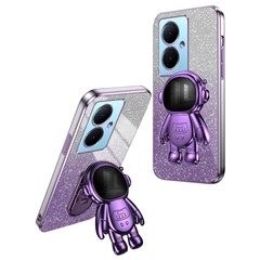 For vivo Y78+ 5G / Y78 5G / V29 Lite 5G Case with Kickstand PC+TPU Cartoon Astronaut Phone Cover - Purple